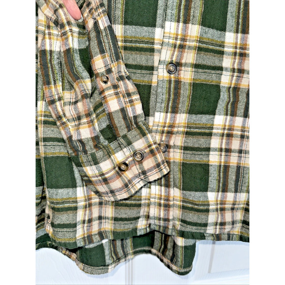 Eddie Bauer Sz XXL Men's Green Plaid Flannel Shirt Long Sleeve Button Up - Picture 5 of 11
